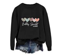 Sudadera sin capucha para mujer, para otoño e invierno, a la moda, informal, con letras en inglés, diseño de corazón, suéter de cuello redondo para mujer, Reino Unido, Negro, M