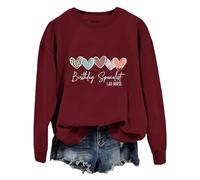 Sudadera sin capucha para mujer, para otoño e invierno, a la moda, informal, con letras en inglés, diseño de corazón, suéter de cuello redondo para mujer, Reino Unido, Vino, M