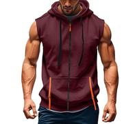 Sudadera sin mangas con capucha para hombre, cremallera, camiseta tipo tank, con cordón, de baloncesto, para verano, transpirable, deportiva, con bolsillo frontal, ligera, cómoda, atlética, para el