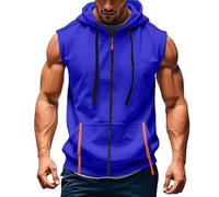 Sudadera sin mangas con capucha para hombre, cremallera, camiseta tipo tank, con cordón, de baloncesto, para verano, transpirable, deportiva, con bolsillo frontal, ligera, cómoda, atlética, para el