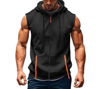 Sudadera sin mangas con capucha para hombre, cremallera, camiseta tipo tank, con cordón, de baloncesto, para verano, transpirable, deportiva, con bolsillo frontal, ligera, cómoda, atlética, para el