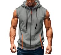 Sudadera sin mangas con capucha para hombre, cremallera, camiseta tipo tank, con cordón, de baloncesto, para verano, transpirable, deportiva, con bolsillo frontal, ligera, cómoda, atlética, para el