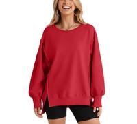 Sudadera suelta con capucha para mujer, color liso, con bolsillo irregular, manga larga, cuello redondo, abertura lateral, rosso, M