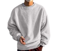 Sudadera térmica de forro polar para hombre, suéter de cuello redondo, suéter cálido de invierno, suéter casual suave al tacto, cómodo jersey de moda de color sólido, suéter suelto clásico de manga