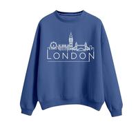 Sudadera tipo túnica para mujer, cuello redondo, manga larga, estampado de Londres, azul, XL