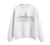 Sudadera tipo túnica para mujer, cuello redondo, manga larga, estampado de Londres, blanco, S