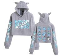 Sudadera unisex Kawaii Monster Design Anime Estilo Gráfico K Pop Demon Hunters Suéter Sudadera con Capucha, Gris4, S