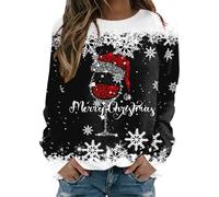 Sudadera Verde,Christmas Ugly Sweater,Womens Autumn Winter Christmas Printed Pullover Tops Long Sleeve Crewneck Oversized Sweatshirts Sudadera Azul Mujer (Black, L)