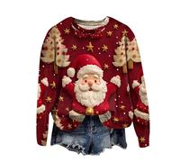 Sudadera Verde,Jersey Punto Mujer,Jumper Funny Print Pullover Crew Neck Long Sleeve Jumper Xmas Sweatshirt Festive Teenager Girls Long Sleeve Shirt Jumper Tops Sudadera Chica (Red, L)