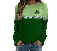 Sudadera verde para mujer, diseño de trébol de la suerte, cuello redondo, sin botones, estampado del día de San Patricio, camisetas divertidas de manga larga, verde, M