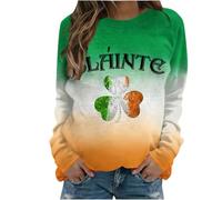 Sudadera verde para mujer, diseño de trébol de la suerte, cuello redondo, sin botones, estampado del día de San Patricio, camisetas divertidas de manga larga, Jn, XXL