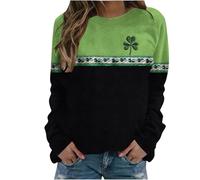 Sudadera verde para mujer, diseño de trébol de la suerte, cuello redondo, sin botones, estampado del día de San Patricio, camisetas divertidas de manga larga, amarillo, M