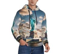 Sudadera versátil con capucha para hombre, ligera, de manga larga, con estampado de la Estatua de la Libertad en Nueva York, Negro -, Medium
