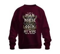 Sudadera Vikingo I Fear Odin And My Wife You're Sudadera, Borgoña, XL