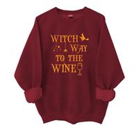 Sudadera Witch Way To The Wine, camiseta Witch Way To The Wine con estampado gráfico de Halloween, sudadera con capucha para mujer y hombre, Burdeos, S