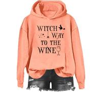 Sudadera Witch Way To The Wine, camiseta Witch Way To The Wine con estampado gráfico de Halloween, sudadera con capucha para mujer y hombre, Hami Orange-2, S