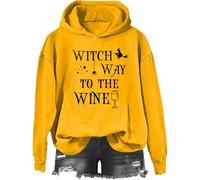 Sudadera Witch Way To The Wine, camiseta Witch Way To The Wine con estampado gráfico de Halloween, sudadera con capucha para mujer y hombre, Amarillo-2, S