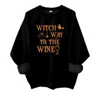 Sudadera Witch Way To The Wine, camiseta Witch Way To The Wine con estampado gráfico de Halloween, sudadera con capucha para mujer y hombre, Negro, S