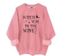 Sudadera Witch Way To The Wine, camiseta Witch Way To The Wine con estampado gráfico de Halloween, sudadera con capucha para mujer y hombre, rosa, S