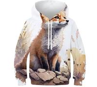 Sudaderas 3D para niños, mapache, arte pop, estampado animal, suéter casual con capucha, sudaderas de manga larga, ropa de invierno con bolsillo, Lindo Baby Fox Painting, 10-12 años