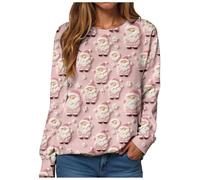 Sudaderas acogedoras de Navidad para mujer, a la moda, casual, con estampado de letras de Halloween, cuello redondo, manga larga, para fiestas, regalos diarios de Navidad, rosa claro, XXL