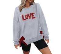 Sudaderas acogedoras de San Valentín para mujer, con estampado de amor, sudaderas casuales para el día de San Valentín con apliques de lazo lateral, blusa para regalos de la vida diaria, gris, M