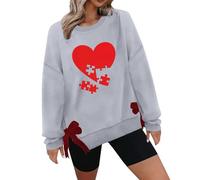 Sudaderas acogedoras de San Valentín para mujer, con estampado de corazón, sudaderas para el día de San Valentín con lazo lateral, blusa para regalos de la vida diaria, gris, L