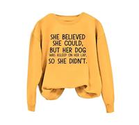 Sudaderas acogedoras de San Valentín para mujer, sudaderas para mujer, sudadera con texto en inglés "She Could But Her Dog was Asleep On Her Funny Dich" Dog Mom, blusa, regalos, amarillo, 4XL