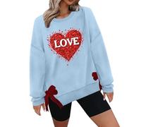 Sudaderas acogedoras para mujer, con estampado de amor, para el día de San Valentín, con lazo lateral, blusa para regalos de la vida diaria, azul claro, XL