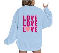 Sudaderas acogedoras para mujer con estampado de letras de amor y amor, cuello redondo, a la moda, holgada, a la moda, linda blusa Sweatshir para regalo, azul claro, S