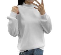 Sudaderas casuales de forro polar para mujer, cuello alto, costura inversa, suéter corto para otoño e invierno, abrigo de lana mullida con capucha para mujer, blanco, L