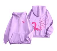 Sudaderas casuales de manga larga para mujer, diseño gráfico de moda, ropa con capucha y cordón de forro polar, con cordón, para concienciación sobre el cáncer de mama, sudaderas con cremallera, Y2K