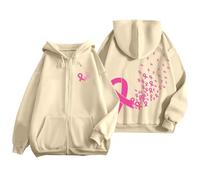 Sudaderas casuales de manga larga para mujer, diseño gráfico de moda, ropa con capucha y cordón de forro polar, con cordón, para concienciación sobre el cáncer de mama, sudaderas con cremallera, Y2K