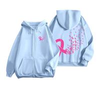 Sudaderas casuales de manga larga para mujer, diseño gráfico de moda, ropa con capucha y cordón de forro polar, con cordón, para concienciación sobre el cáncer de mama, sudaderas con cremallera, Y2K
