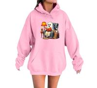 Sudaderas clásicas de gran tamaño para Halloween, con estampado de fantasmas, informales, para invierno, calabaza, color liso, para exteriores, adolescentes, ropa deportiva, rosa, L