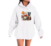 Sudaderas clásicas de gran tamaño para Halloween, con estampado de fantasmas, informales, para invierno, calabaza, color liso, para exteriores, adolescentes, ropa deportiva, blanco, S