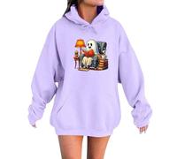 Sudaderas clásicas de gran tamaño para Halloween, con estampado de fantasmas, informales, para invierno, calabaza, color liso, para exteriores, adolescentes, ropa deportiva, Morado (, S