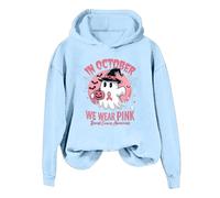 Sudaderas clásicas de Halloween para mujer, de gran tamaño, con estampado de calavera, casual, senderismo, fantasma, manga larga, suéteres de invierno para mujer, azul claro, M