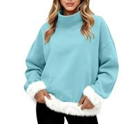 Sudaderas cómodas para mujer, a la moda, casual, con cuello alto, manga larga, talla pequeña, Sudadera con cuello redondo para mujer azul cielo, M