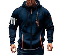 Sudaderas con capucha con cremallera para hombre, con capucha religiosa, cristiana, con cremallera completa, chaquetas tácticas, múltiples bolsillos, abrigos de manga larga, azul marino, M
