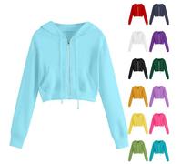 Sudaderas con capucha con cremallera para mujer, sudaderas cortas de manga larga, chaquetas de moda Y2k, camisetas cortas con cremallera para adolescentes y niñas, 1e-bu1, M