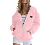 Sudaderas con capucha con cremallera y forro polar para mujer, estilo informal de la Universidad Y2K, con capucha, manga larga, deportiva, con capucha, con cordón, diseño de país, rosa, S
