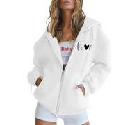 Sudaderas con capucha con cremallera y forro polar para mujer, estilo informal de la Universidad Y2K, con capucha, manga larga, deportiva, con capucha, con cordón, diseño de país, blanco, S