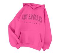 Sudaderas con capucha con estampado de Los Ángeles para mujer, estilo vintage, a la moda, casual, con forro polar, gráfico gráfico, para invierno y otoño, trajes deportivos estéticos, hot pink, L