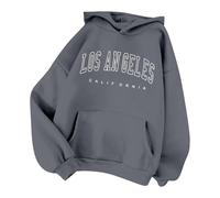 Sudaderas con capucha con estampado de Los Ángeles para mujer, estilo vintage, a la moda, casual, con forro polar, gráfico gráfico, para invierno y otoño, trajes deportivos estéticos, gris, L