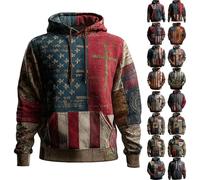 Sudaderas con capucha cristianas para hombre, vintage, casual, bandera americana, cruz fe, sudaderas con capucha de retazos patrióticos de manga larga, A02-rojo, 3XL