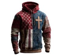 Sudaderas con capucha cristianas para hombre, vintage, casual, religiosa, fe, cruz, bandera, gráfico, vintage, sin botones, manga larga, B01-rojo, 4XL