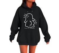 Sudaderas con capucha de algodón de gran tamaño para mujer, sudaderas de invierno 2025, camisetas de moda para Halloween, Negro, XS