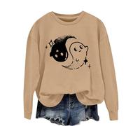 Sudaderas con capucha de algodón de gran tamaño para mujer, sudaderas de invierno 2025, camisetas de moda, ropa de Halloween para mujer, caqui, M