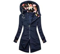 Sudaderas con capucha de cuello alto y cordón para mujer, cómodas, modernas, con capucha, chaquetas con estampado floral, para otoño, suaves, holgadas, con diseños Y2K, estilo gótico, azul marino, S
